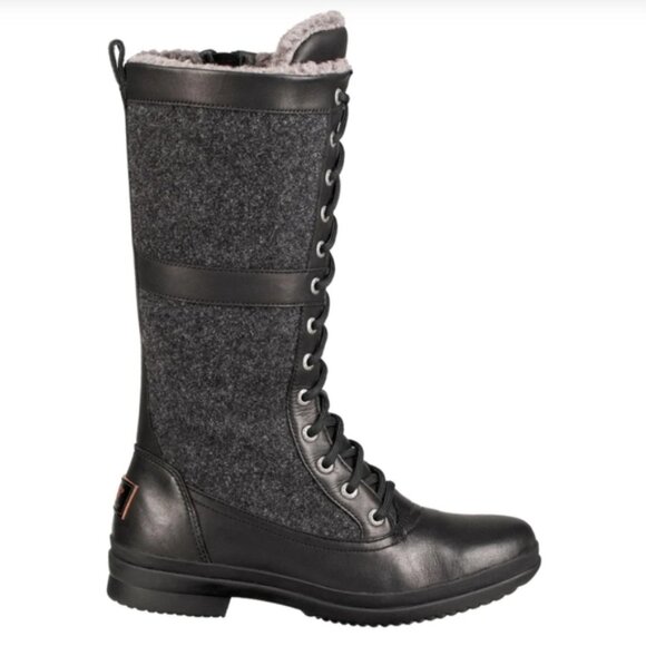 UGG Womens Leather Lace Up Elvia Waterproof Knee High Wool Lined Boots Sz 8 - Picture 1 of 15